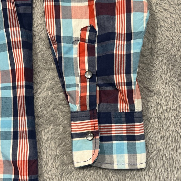 Ditch Plains Western Shirt Men's L Blue Plaid Pearl Snap Roll Tab Long Sleeve‎ - Picture 4 of 15